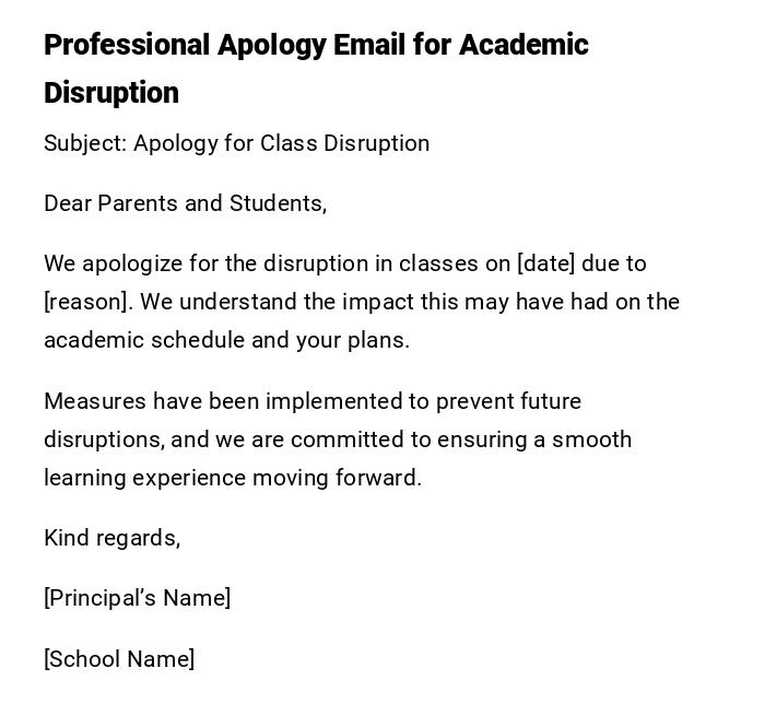 Professional Apology Email for Academic Disruption Professional Apology Email for Academic Disruption
