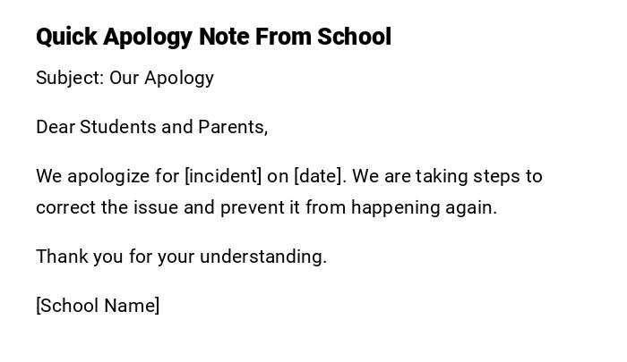Quick Apology Note From School Quick Apology Note From School