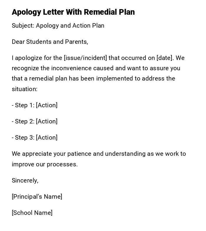 Apology Letter With Remedial Plan Apology Letter With Remedial Plan