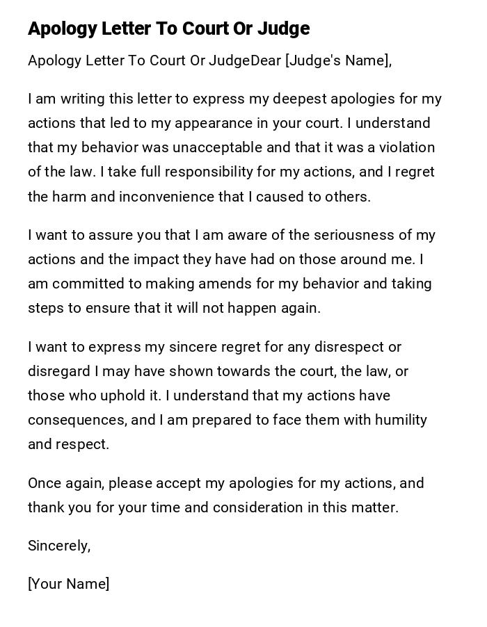 Apology Letter To Court Or Judge