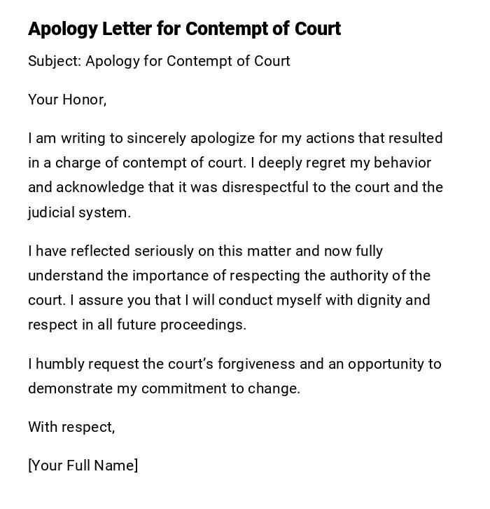 Apology Letter for Contempt of Court Apology Letter for Contempt of Court