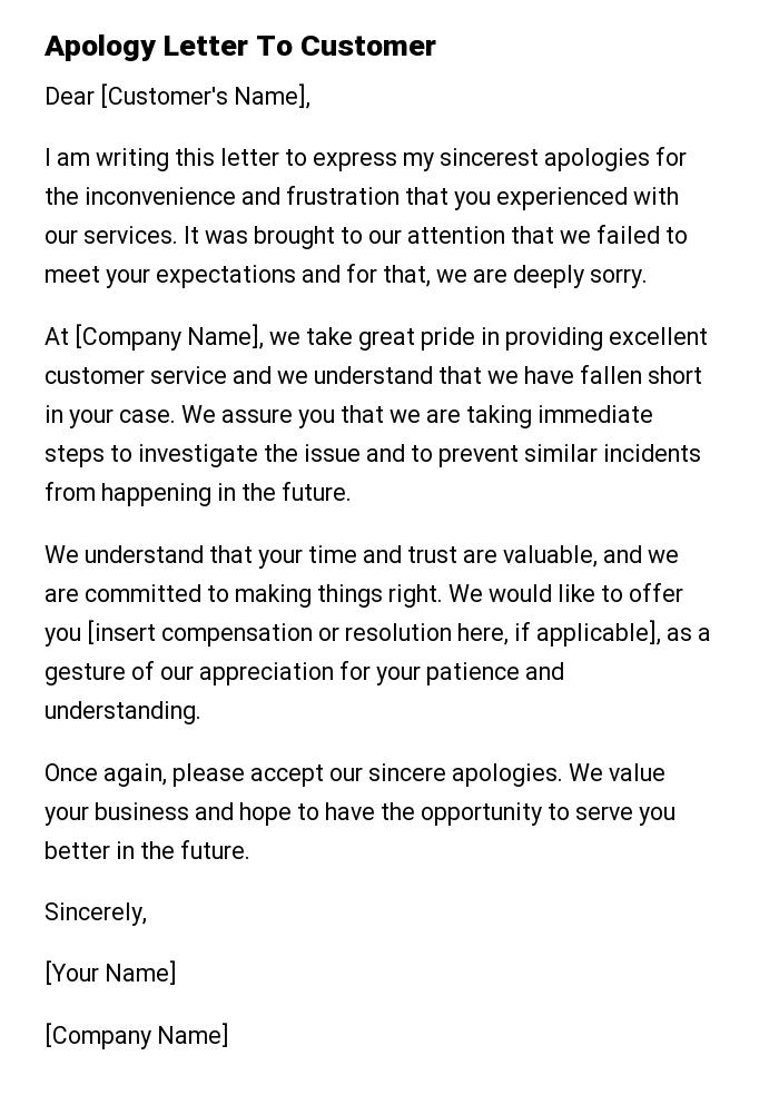 Apology Letter To Customer