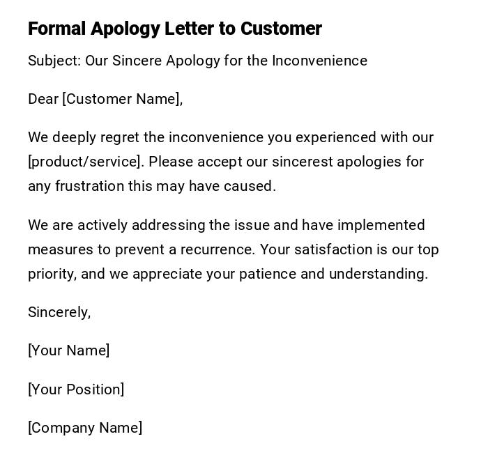 Formal Apology Letter to Customer
