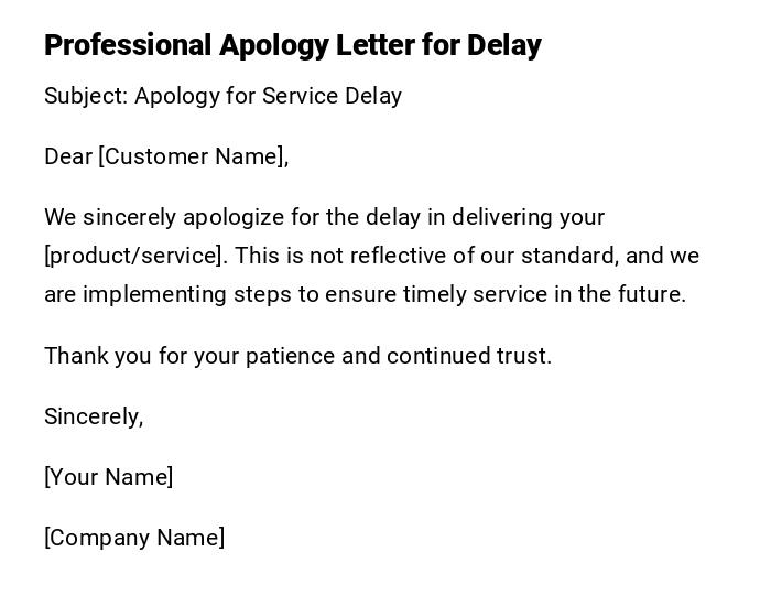 Professional Apology Letter for Delay