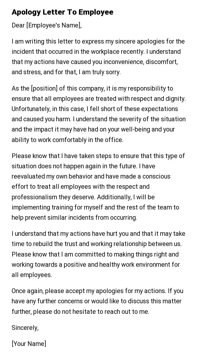 Apology Letter To Employee