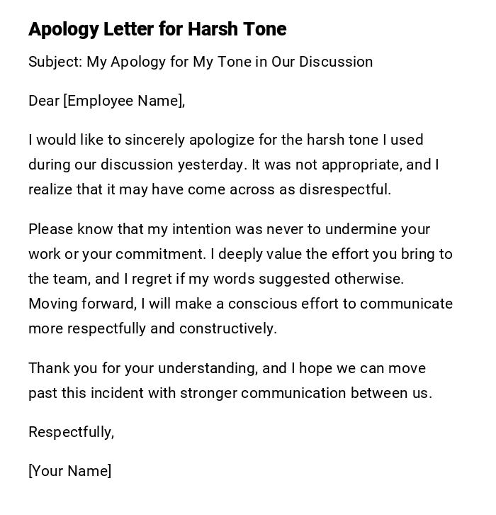 Apology Letter for Harsh Tone Apology Letter for Harsh Tone