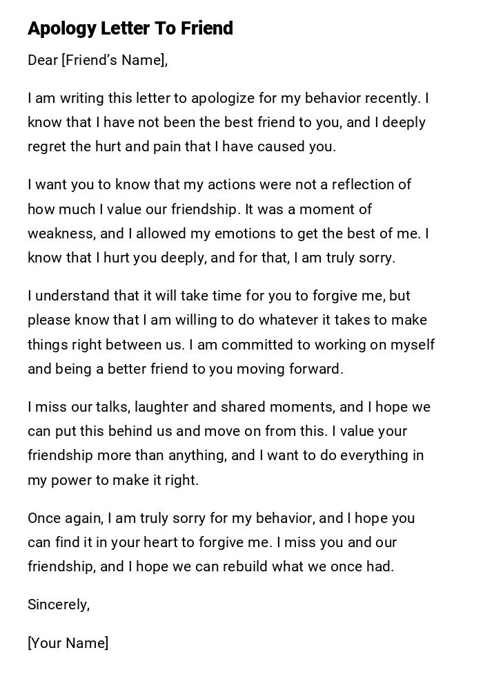 Apology Letter To Friend