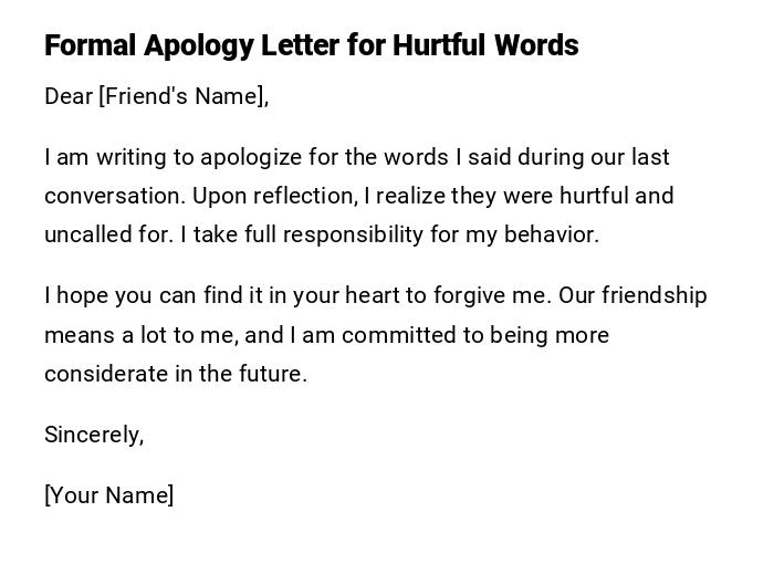Formal Apology Letter for Hurtful Words Formal Apology Letter for Hurtful Words