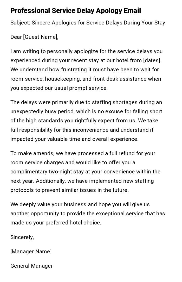 Professional Service Delay Apology Email Professional Service Delay Apology Email