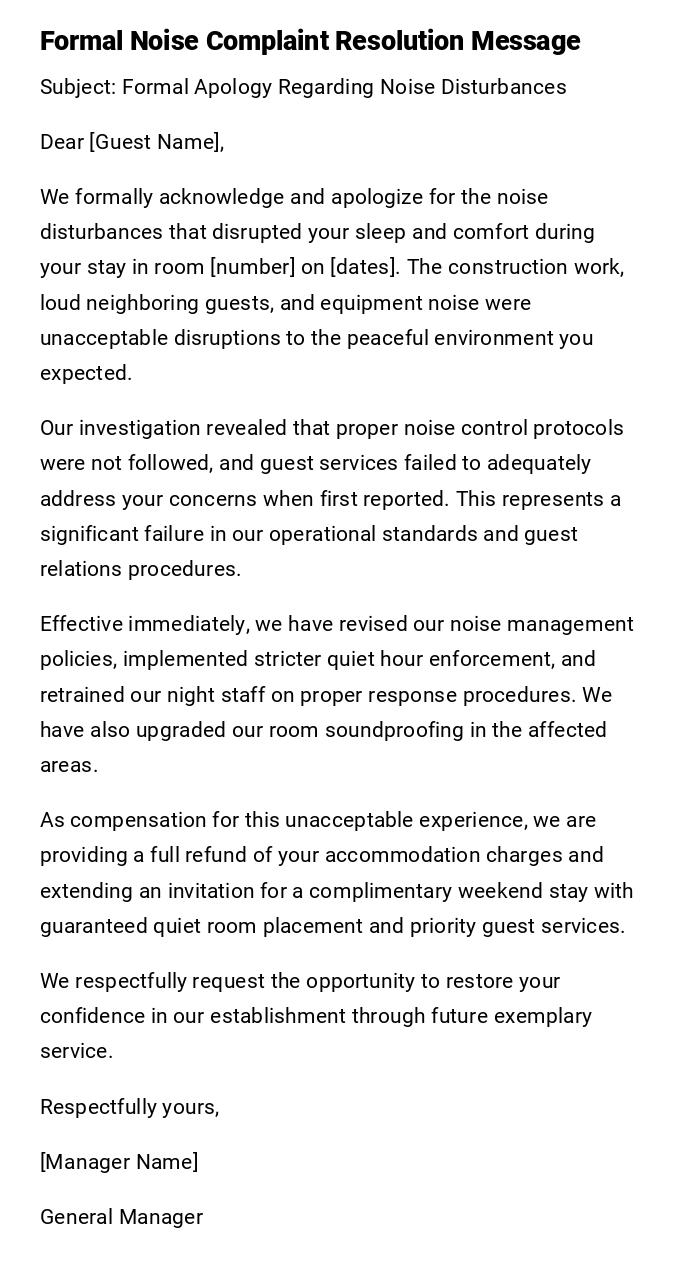 Formal Noise Complaint Resolution Message Formal Noise Complaint Resolution Message