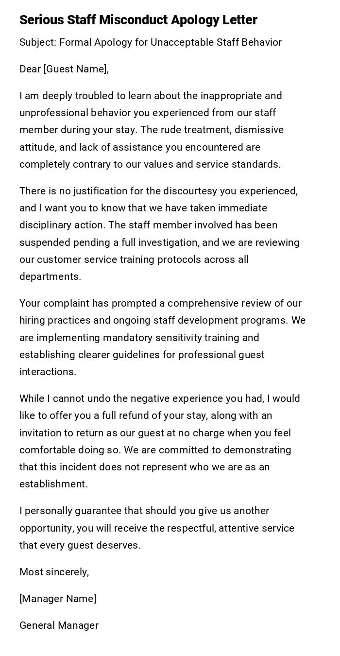 Serious Staff Misconduct Apology Letter Serious Staff Misconduct Apology Letter