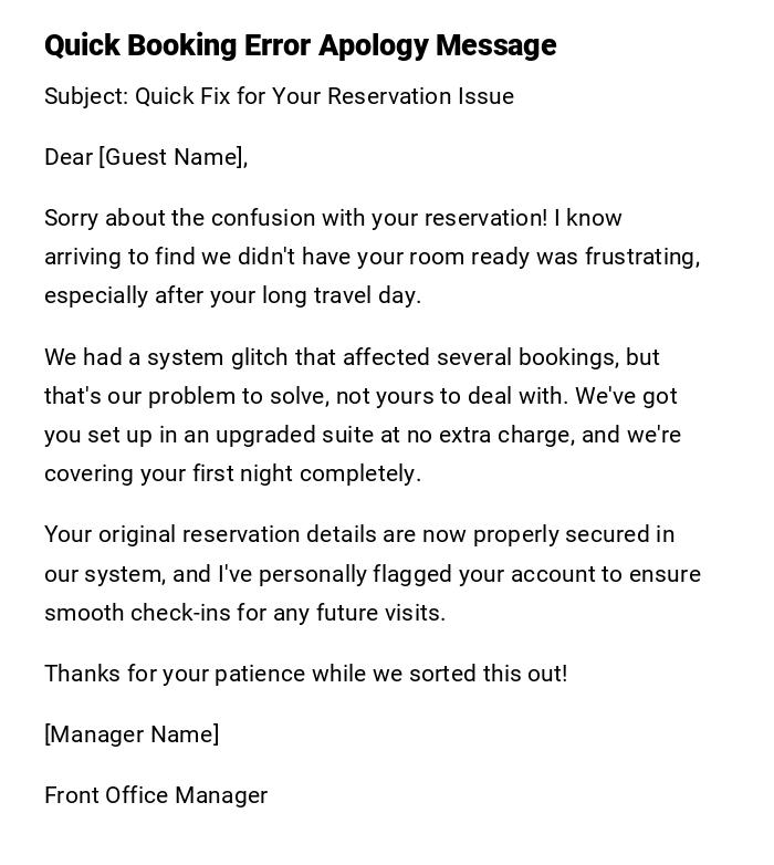 Quick Booking Error Apology Message Quick Booking Error Apology Message