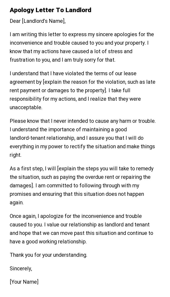 Apology Letter To Landlord