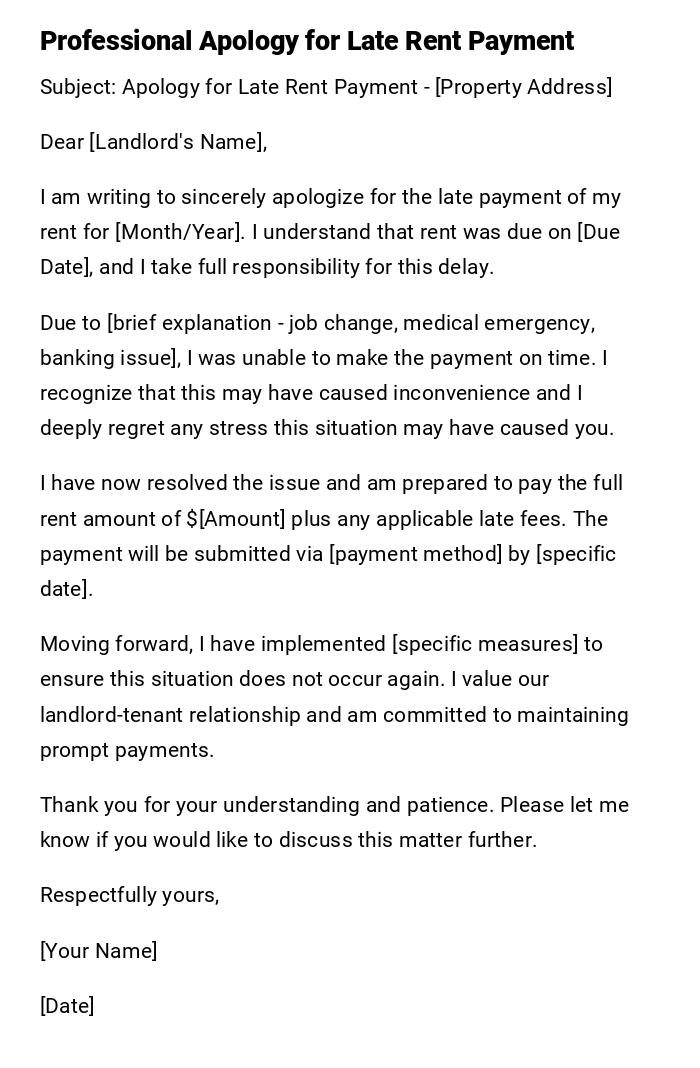 Professional Apology for Late Rent Payment Professional Apology for Late Rent Payment
