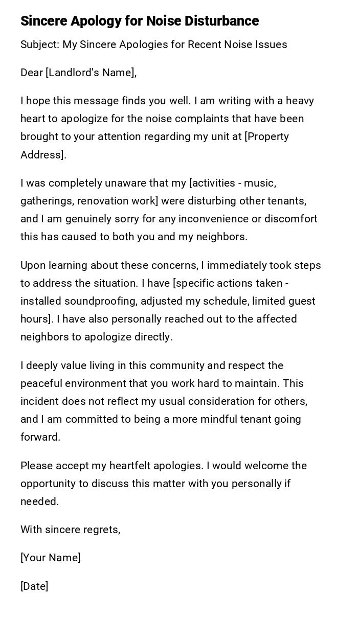 Sincere Apology for Noise Disturbance Sincere Apology for Noise Disturbance