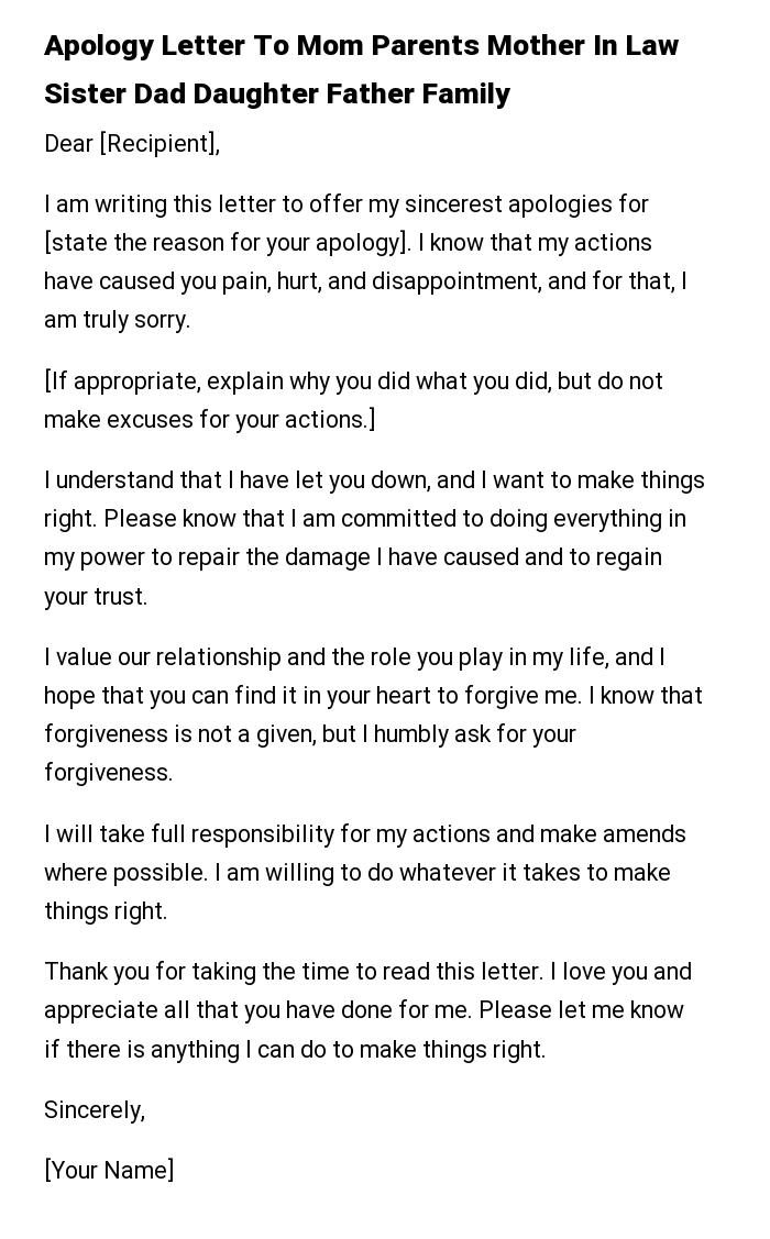 Apology Letter To Mom Parents Mother In Law Sister Dad Daughter Father Family