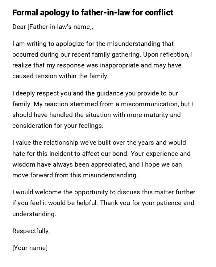 Formal apology to father-in-law for conflict Formal apology to father-in-law for conflict