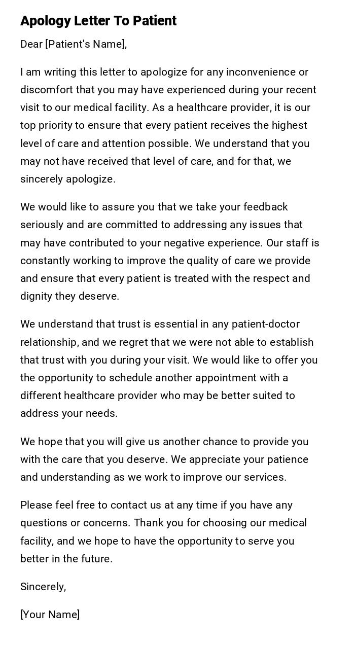 Apology Letter To Patient Apology Letter To Patient