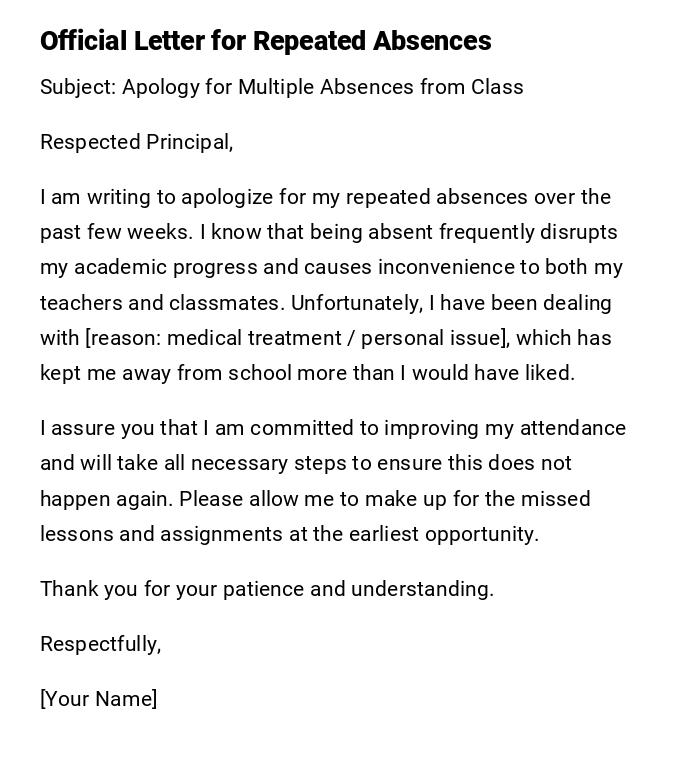 Official Letter for Repeated Absences Official Letter for Repeated Absences