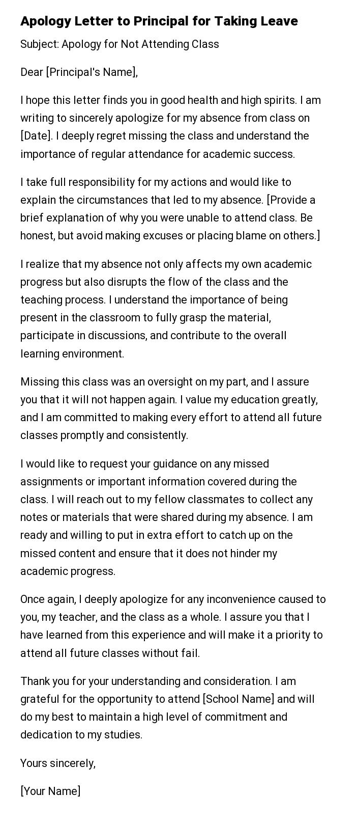 Apology Letter to Principal for Taking Leave