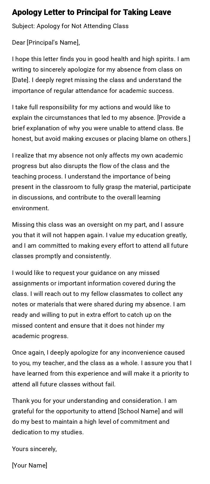 Apology Letter to Principal for Taking Leave