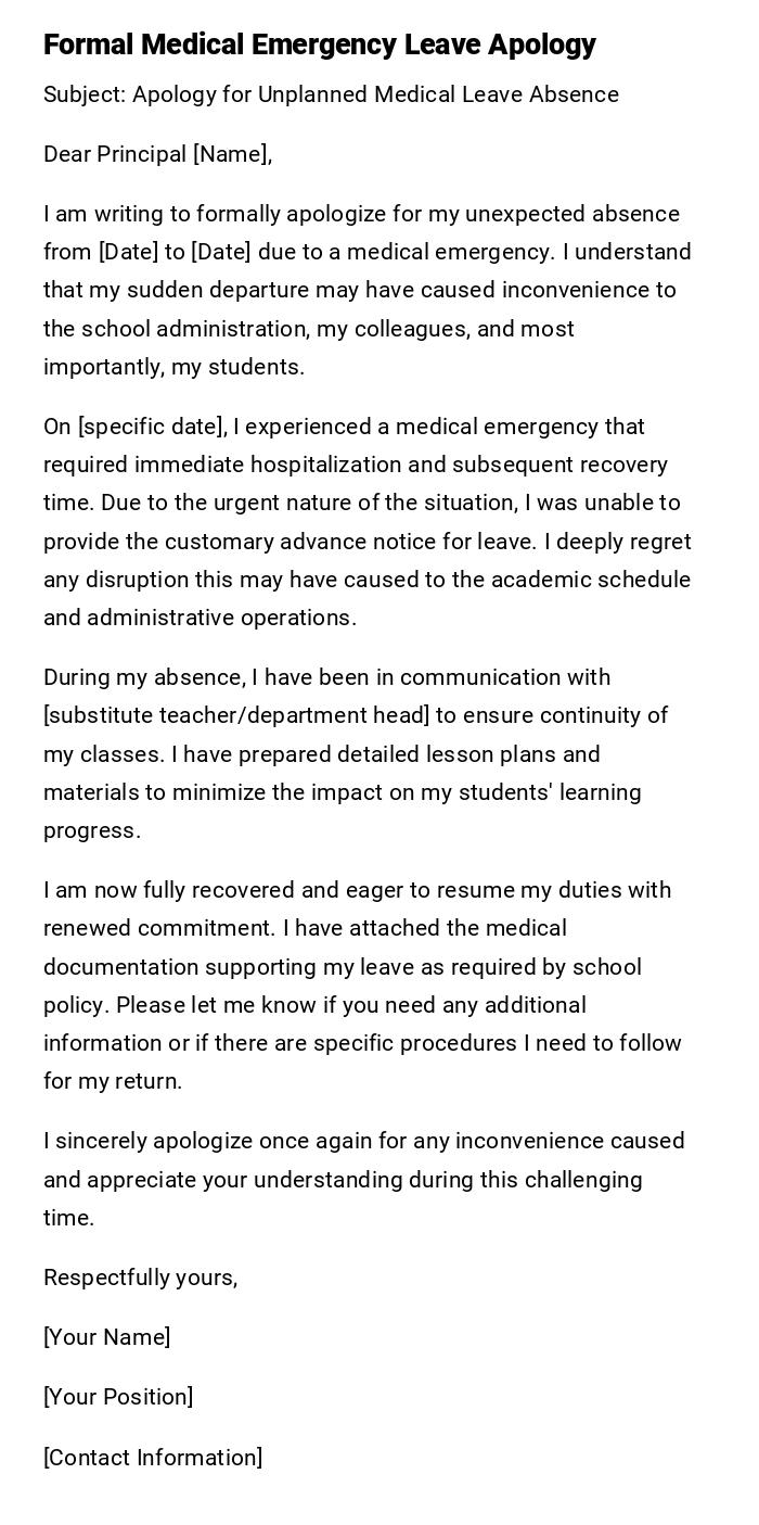 Formal Medical Emergency Leave Apology Formal Medical Emergency Leave Apology