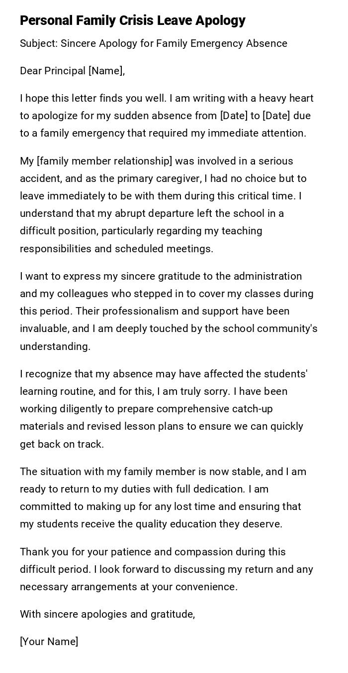 Personal Family Crisis Leave Apology Personal Family Crisis Leave Apology