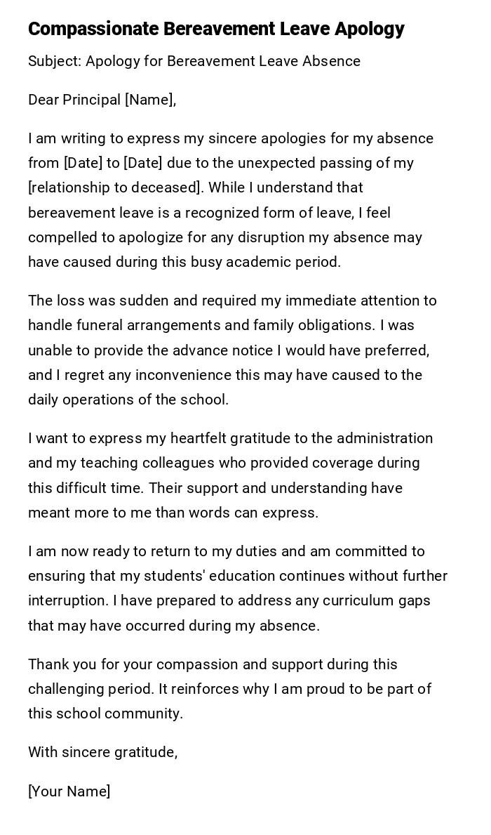 Compassionate Bereavement Leave Apology Compassionate Bereavement Leave Apology