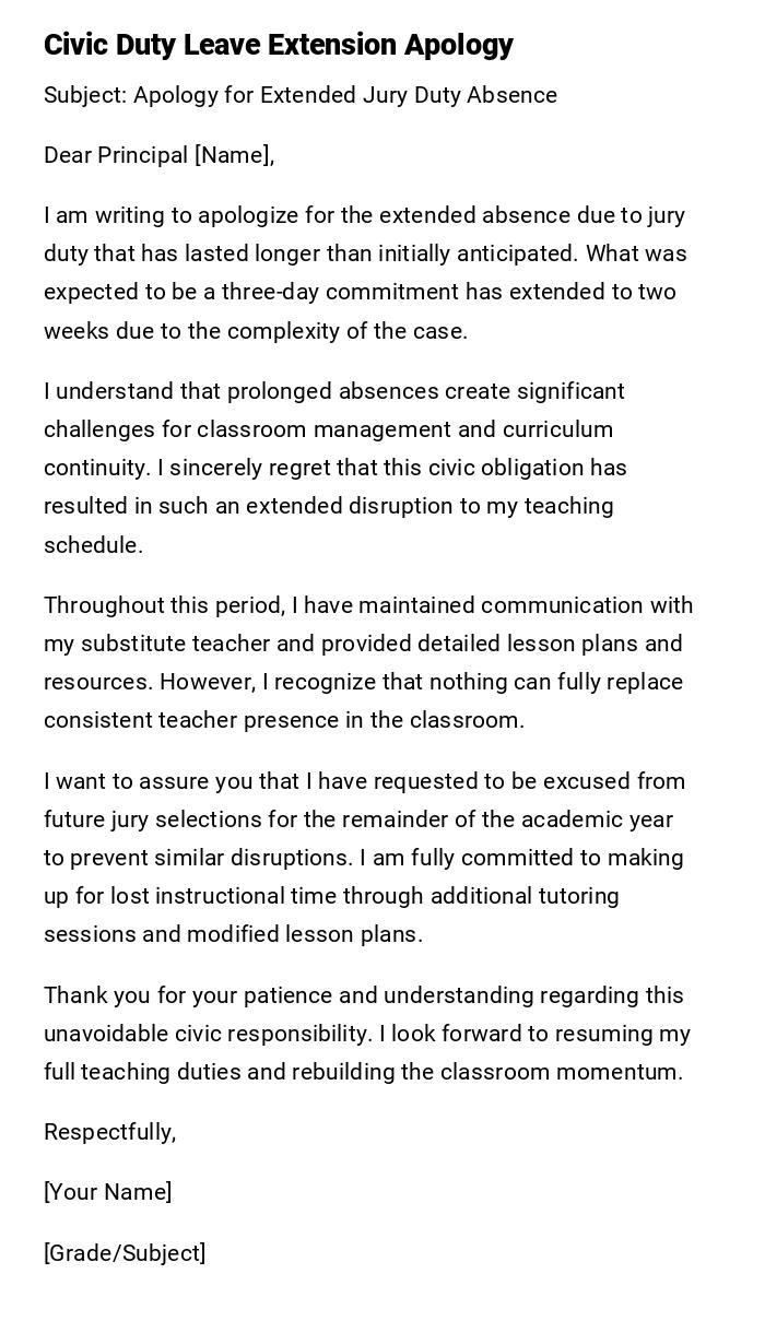 Civic Duty Leave Extension Apology Civic Duty Leave Extension Apology