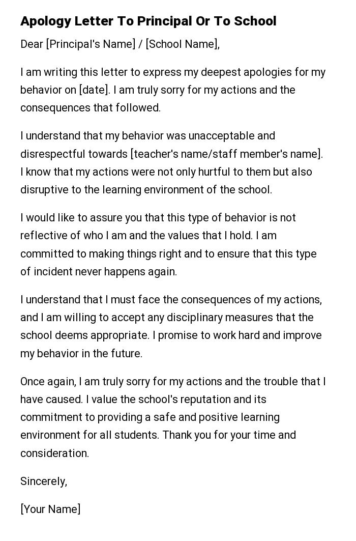 Apology Letter To Principal Or To School