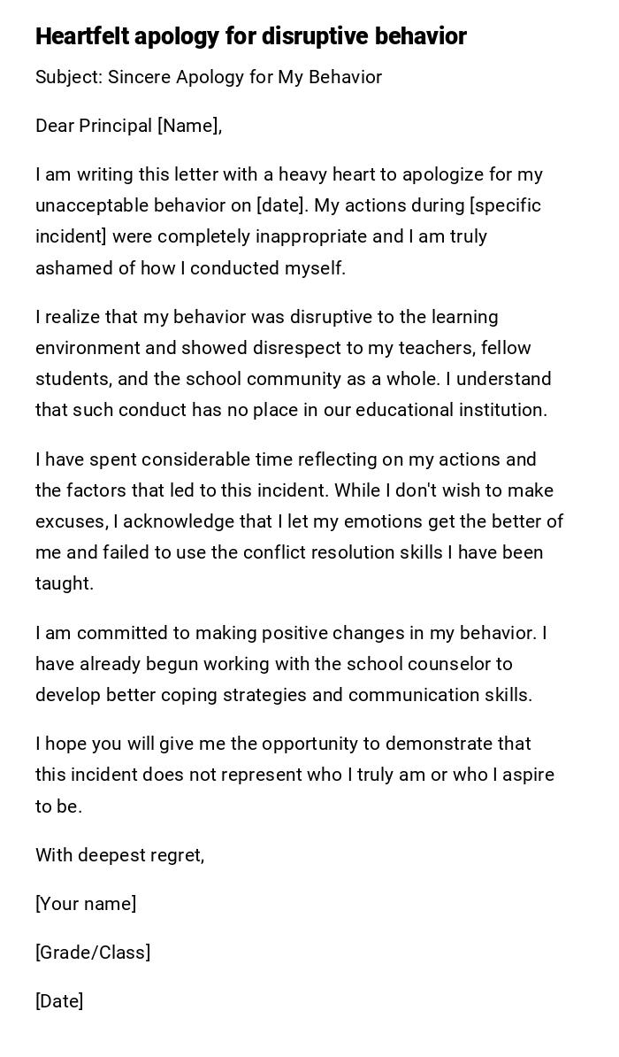 Heartfelt apology for disruptive behavior Heartfelt apology for disruptive behavior