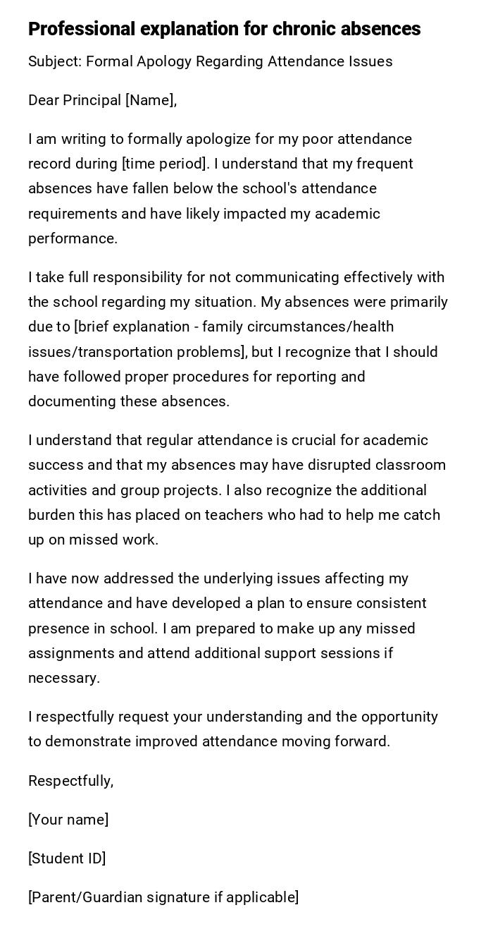 Professional explanation for chronic absences Professional explanation for chronic absences
