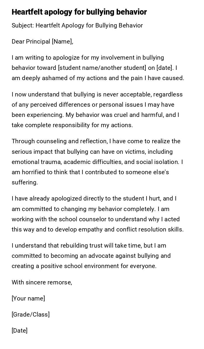 Heartfelt apology for bullying behavior Heartfelt apology for bullying behavior