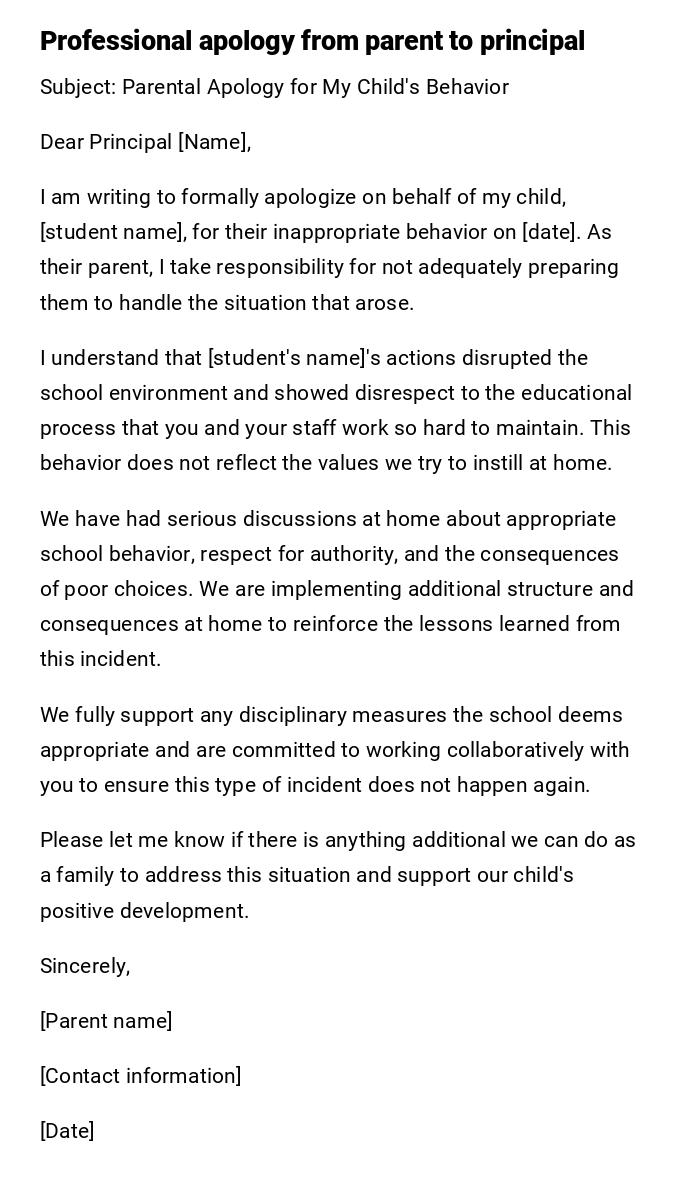 Professional apology from parent to principal Professional apology from parent to principal
