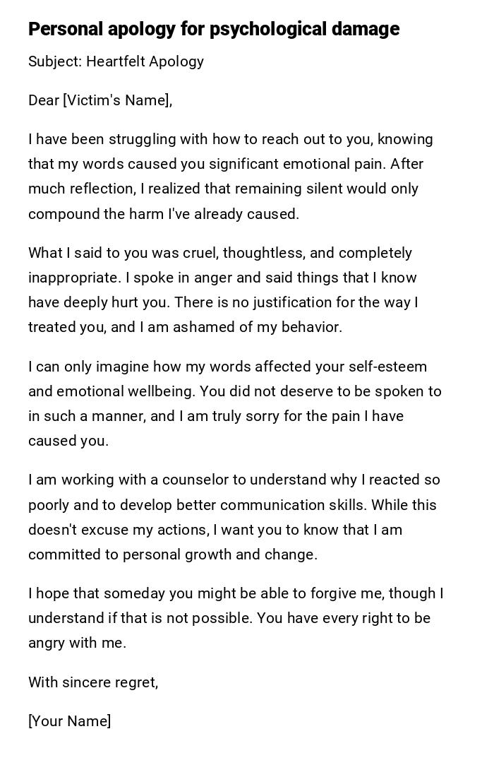 Personal apology for psychological damage Personal apology for psychological damage
