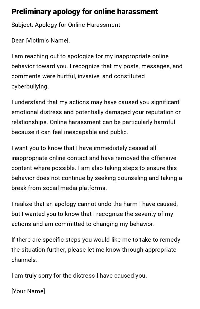 Preliminary apology for online harassment Preliminary apology for online harassment