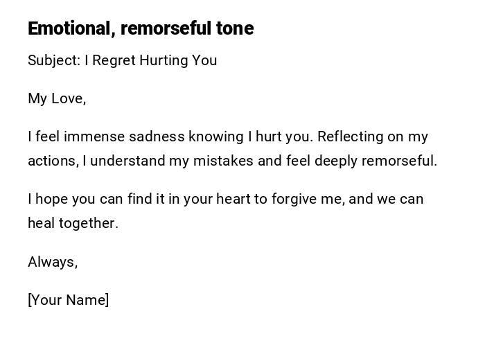 Emotional, remorseful tone Emotional, remorseful tone