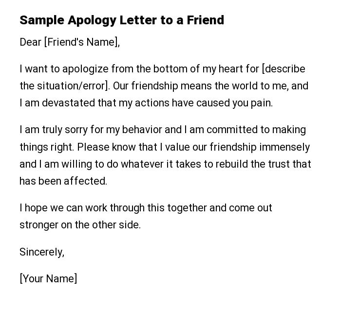 Sample Apology Letter to a Friend