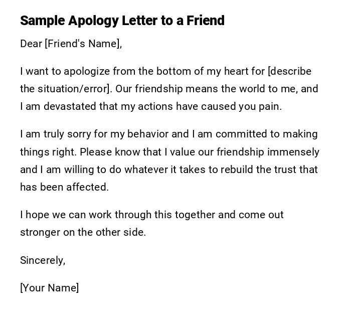 Sample Apology Letter to a Friend