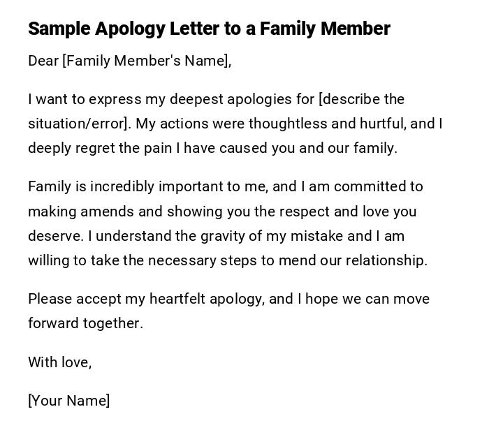 Sample Apology Letter to a Family Member