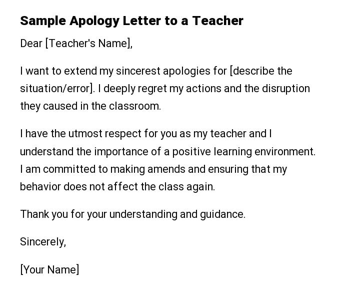 Sample Apology Letter to a Teacher