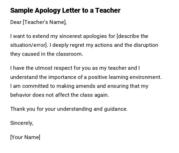 Sample Apology Letter to a Teacher