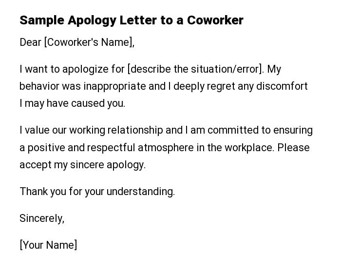 Sample Apology Letter to a Coworker