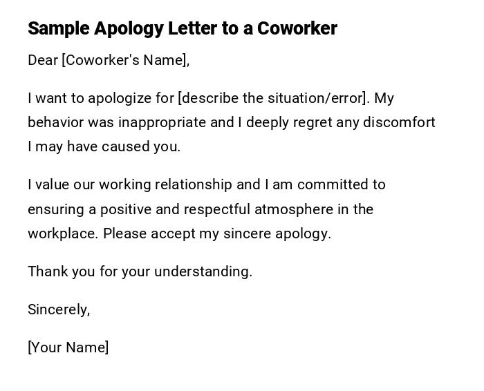 Sample Apology Letter to a Coworker