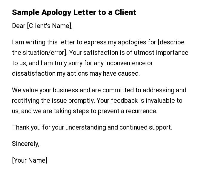 Sample Apology Letter to a Client