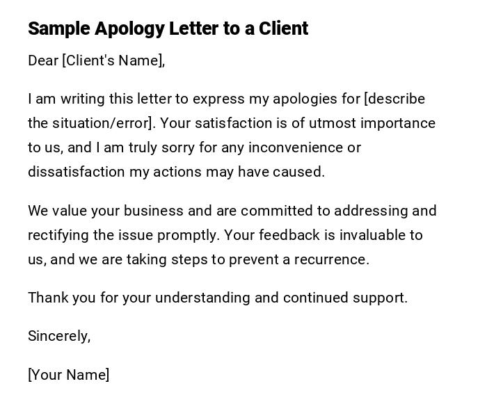 Sample Apology Letter to a Client