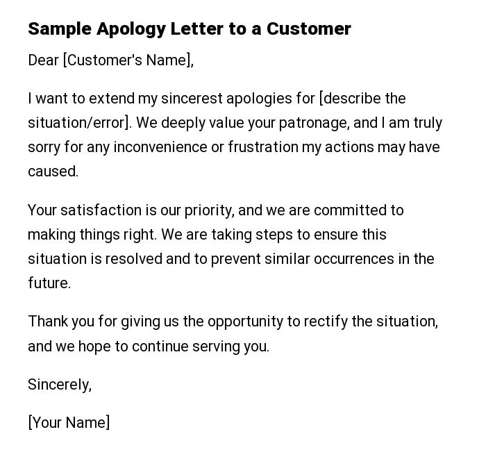 Sample Apology Letter to a Customer