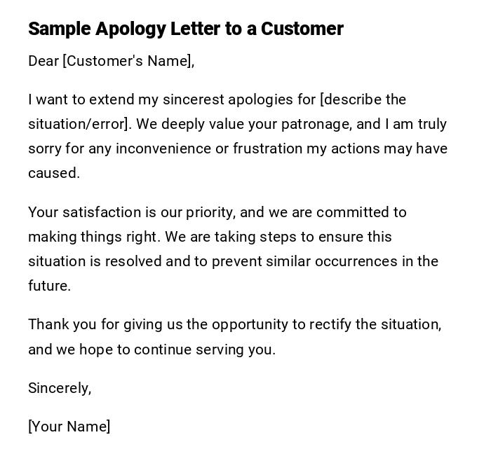 Sample Apology Letter to a Customer