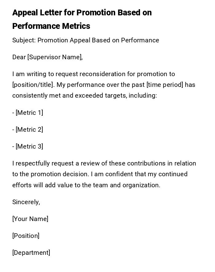 Appeal Letter for Promotion Based on Performance Metrics