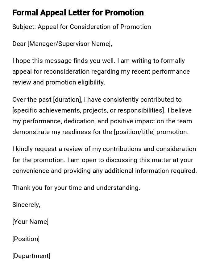 Formal Appeal Letter for Promotion